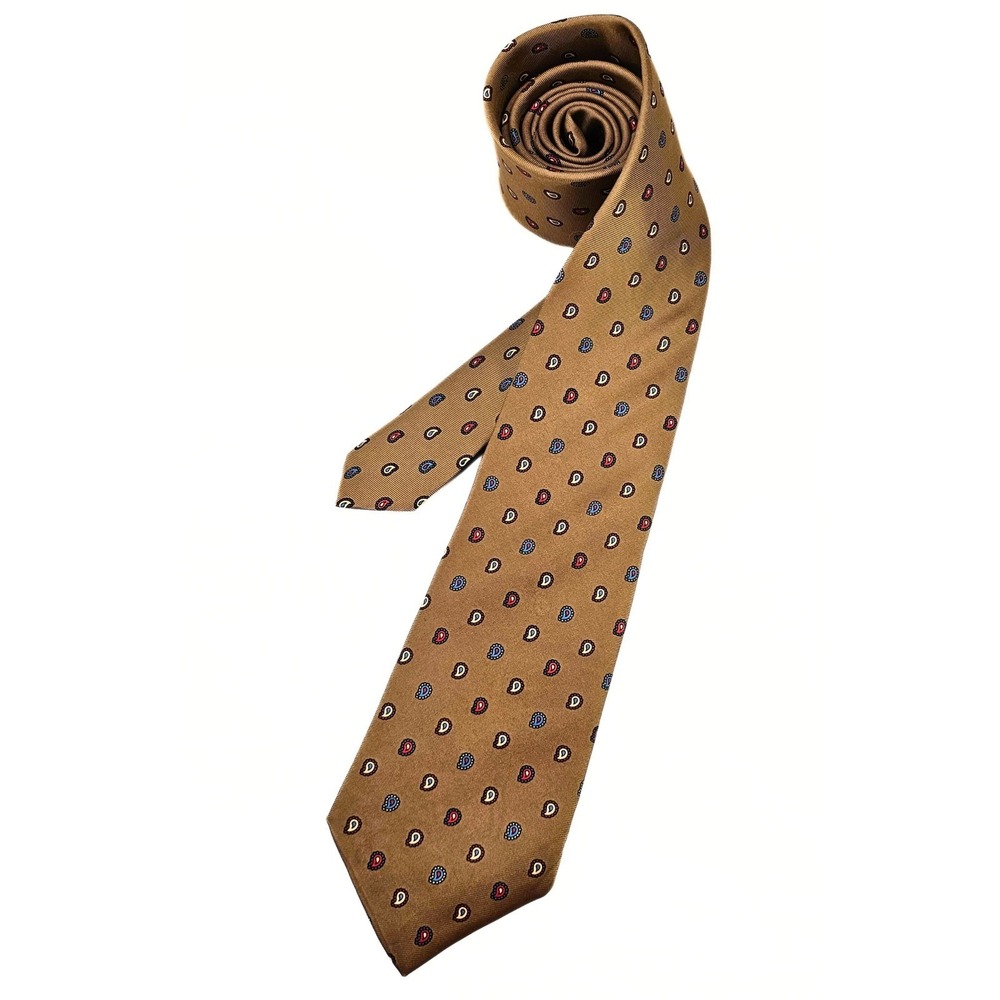 Vintage Bert Pulitzer Men's All Silk Necktie‎ Tan Paisley Pattern Classic